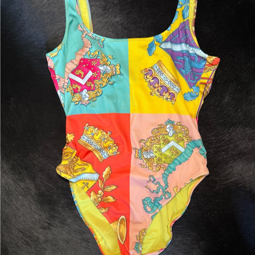Versace Yellow and Orange One Piece Swimwear with Pop Art Design